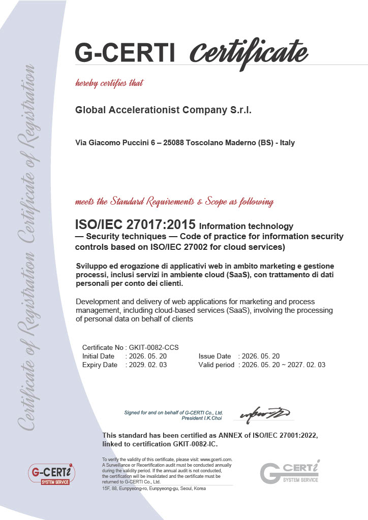 Certificat ISO 27017:2015